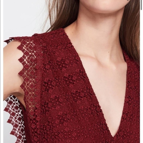 Sandro Bordeaux Guipure Crochet Lace Mini Dress Red - Picture 4 of 16